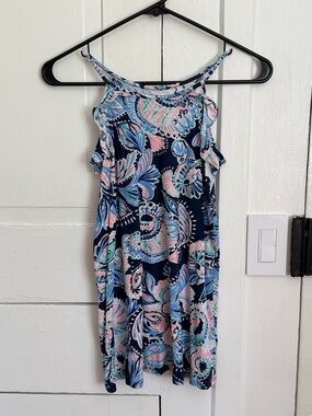 Girls Lilly Pulitzer Navy Floral Print Dress with Pink & Light Blue Accents
